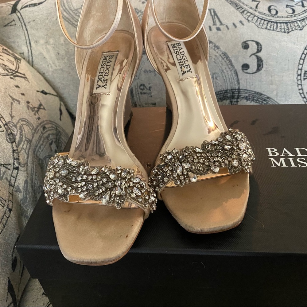 Champagne colored size 6 Badgley Mischka shoes. Worn once at my wedding.
